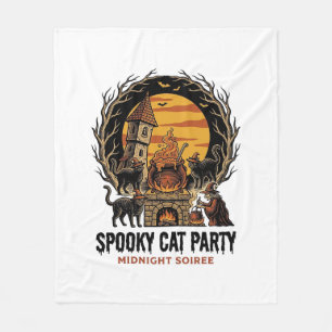 Spooky Cat Party Vintage Engraving Halloween Shirt Fleece Blanket