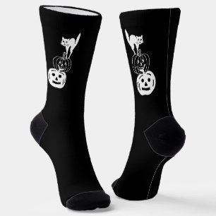 Spooky cat pumpkin jack o lantern cute Halloween Socks