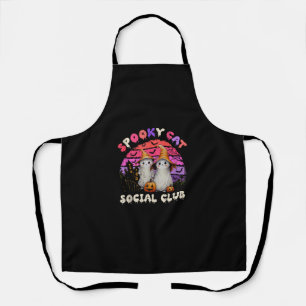 Spooky Cat Social Club Boo Ghost Black Cats Hallow Apron