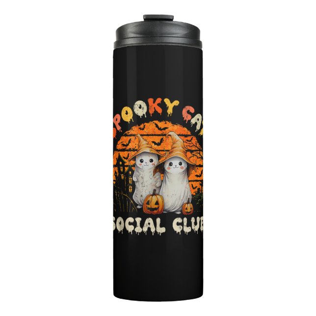 Spooky Cat Social Club Boo Ghost Witch Black Cats  Thermal Tumbler (Front)