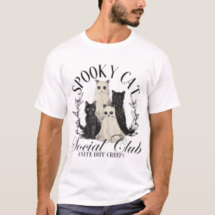 Spooky Cat Social Club Ghost Cat Halloween Gothic  T-Shirt