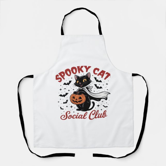 Spooky Cat Social Club PNG - Cute Halloween Classi Apron (Front)