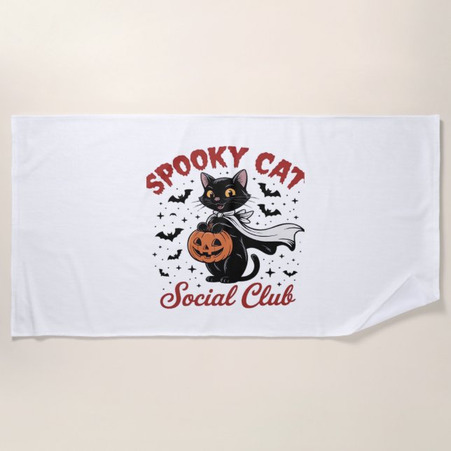 Spooky Cat Social Club PNG - Cute Halloween Classi Beach Towel (Front)