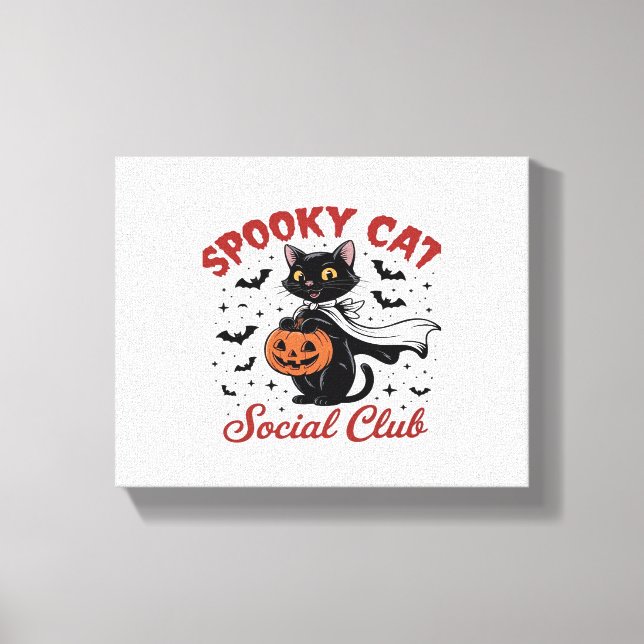 Spooky Cat Social Club PNG - Cute Halloween Classi Canvas Print (Front)