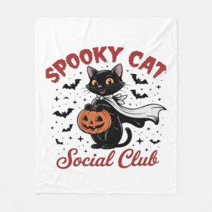 Spooky Cat Social Club PNG - Cute Halloween Classi Fleece Blanket