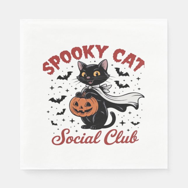 Spooky Cat Social Club PNG - Cute Halloween Classi Napkin (Front)