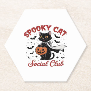 Spooky Cat Social Club PNG - Cute Halloween Classi Paper Coaster