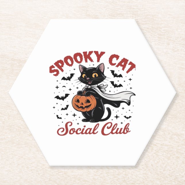 Spooky Cat Social Club PNG - Cute Halloween Classi Paper Coaster (Front)