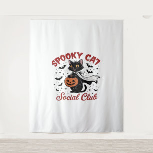Spooky Cat Social Club PNG - Cute Halloween Classi Tapestry