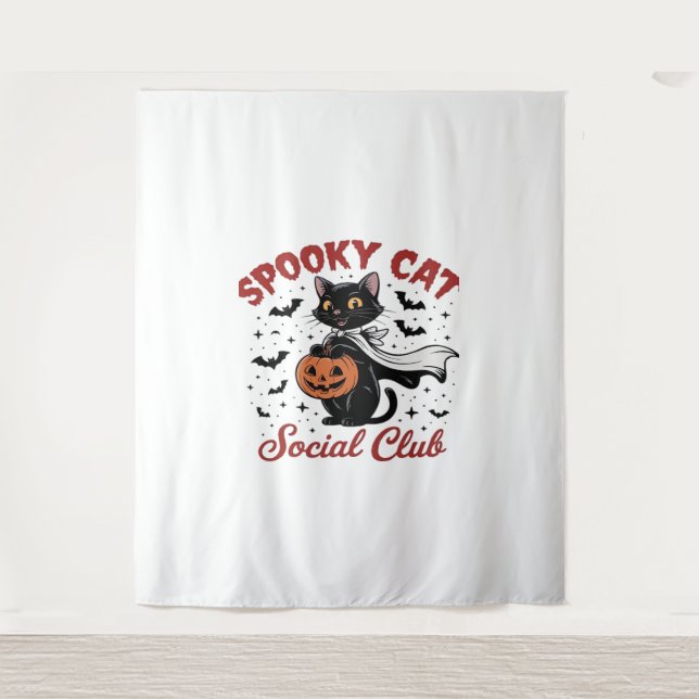Spooky Cat Social Club PNG - Cute Halloween Classi Tapestry (Front)