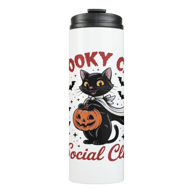 Spooky Cat Social Club PNG - Cute Halloween Classi Thermal Tumbler (Front)