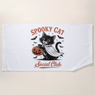Spooky Cat Social Club PNG - Cute Kitten Classic T Beach Towel