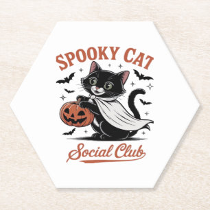 Spooky Cat Social Club PNG - Cute Kitten Classic T Paper Coaster