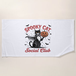 Spooky Cat Social Club PNG - Vintage Style Classic Beach Towel