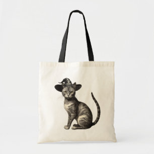 Spooky cat wearing witch's hat Halloween Tote Bag