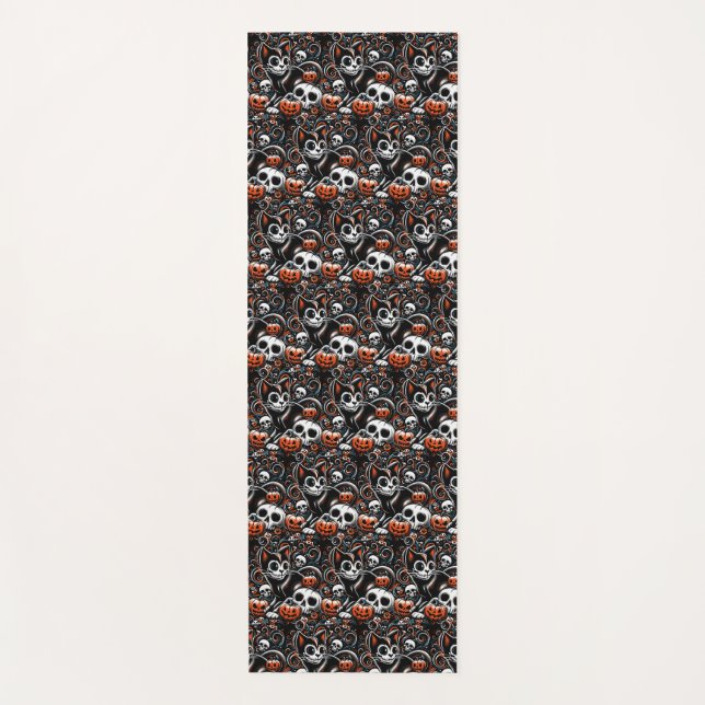 Spooky Cat with Skulls Yoga Mat (Front)
