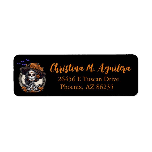 Spooky Catrina Skeleton Halloween Return Address  (Front)