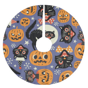 Spooky Cats Pumpkins Purple Pattern Brushed Polyester Tree Skirt