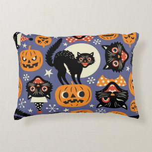 Spooky Cats Pumpkins Purple Pattern Decorative Cushion