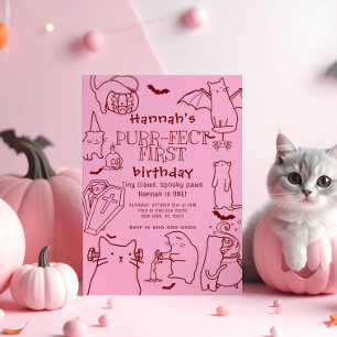 Spooky Cats themed First Birthday Party Invitation