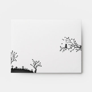 Spooky Cemetery with Black Cat and Witch Envelope