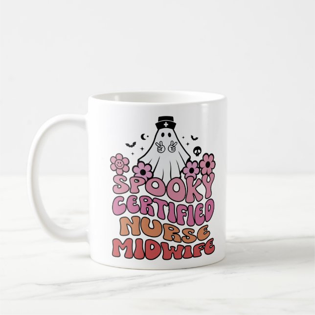 Spooky Certified Nurse Midwife Women Nurses Coffee Mug (Left)