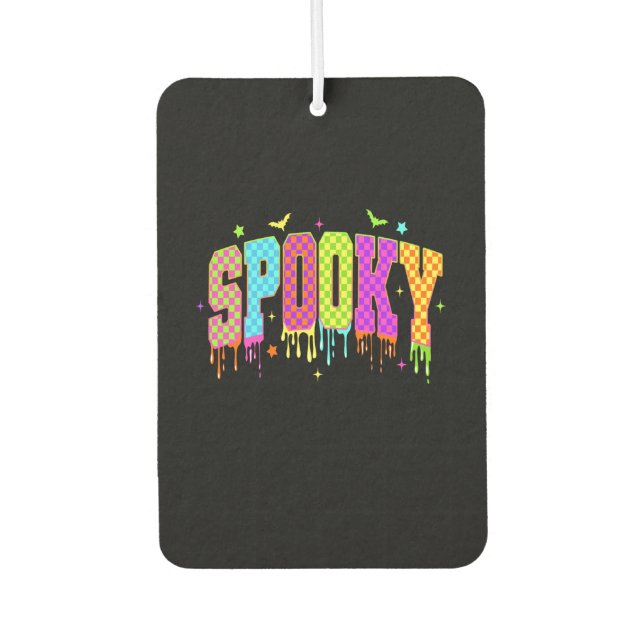 Spooky Checkered Halloween Car Air Freshener (Front)