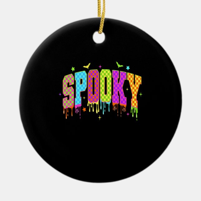 Spooky Checkered Halloween Ceramic Tree Decoration (Front)