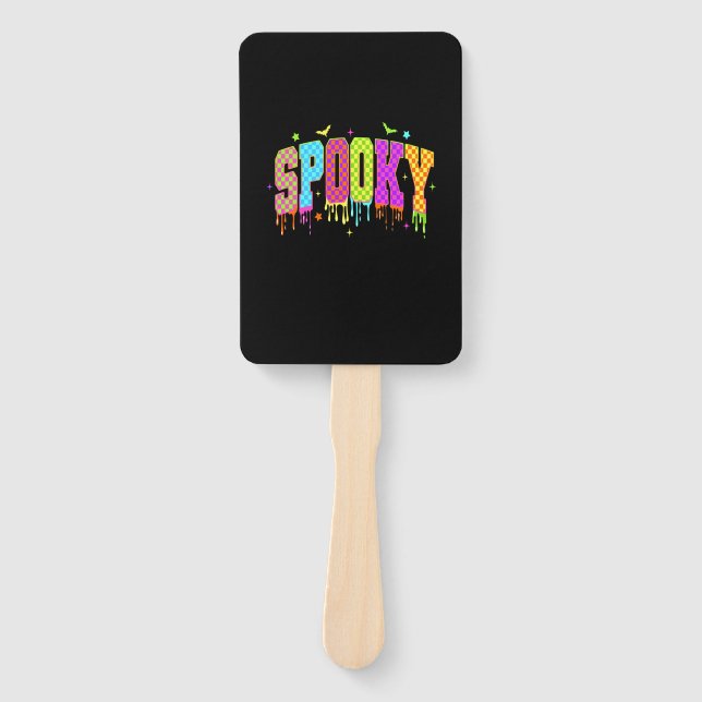 Spooky Checkered Halloween Hand Fan (Front)