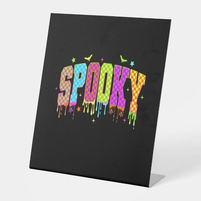 Spooky Checkered Halloween Pedestal Sign (Front)