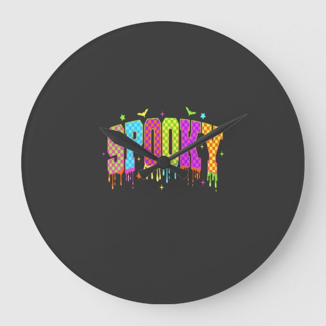 Spooky Chequered Halloween Large Clock (Front)