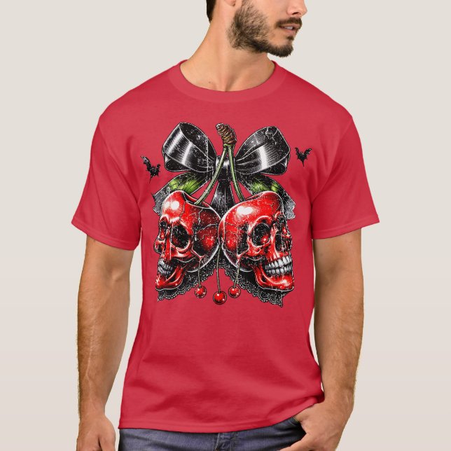 Spooky Cherry Halloween Bow T-Shirt (Front)