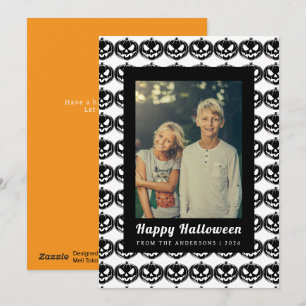Spooky Chic Black and White Jack-O-Lantern Pumpkin Holiday Card