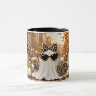 Spooky Chic Ghost Mug, Leopard Print Halloween Mug