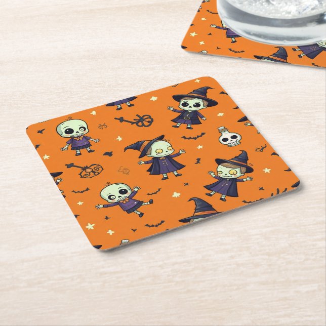 Spooky Chic Halloween Pillow - Frightfully Festive Square Paper Coaster (Angled)