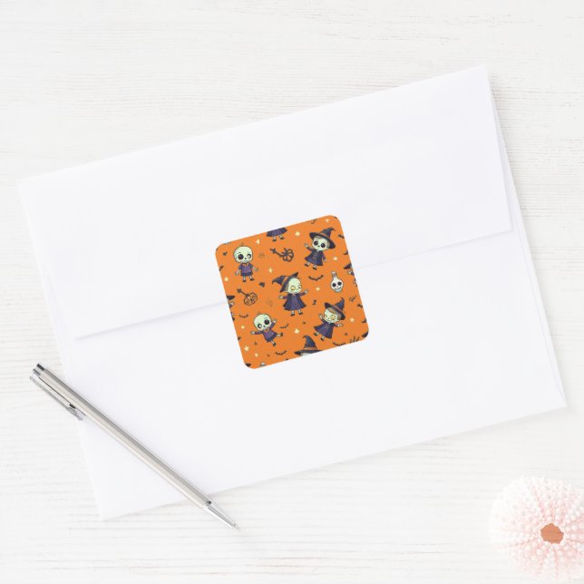 Spooky Chic Halloween Pillow - Frightfully Festive Square Sticker (Envelope)