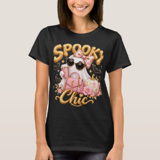 Spooky Chic Pink Ghost Halloween Retro Women Tee