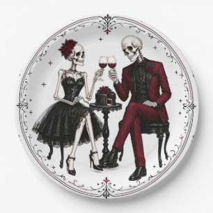 Spooky Chic Skeleton Couple Halloween Cocktail T S Paper Plate