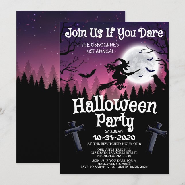 Spooky Chic Wicked Witch Halloween Costume Party Invitation (Front/Back)