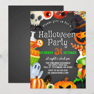 Spooky Chic Wicked Witch Halloween Pumpkin Party Invitation