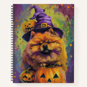 Spooky Chow Chow Dog Halloween Witch And Pumpkin Notebook