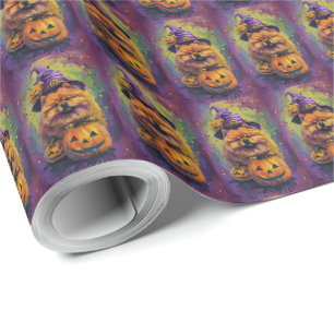 Spooky Chow Chow Dog Halloween Witch And Pumpkin Wrapping Paper