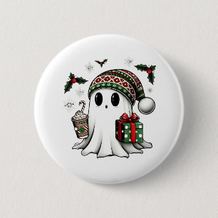 Spooky Christmas Halloween Ghost Santa Hat 6 Cm Round Badge