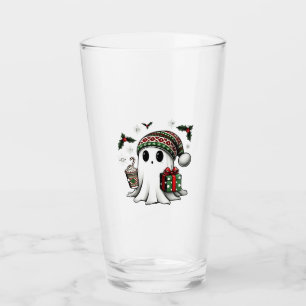 Spooky Christmas Halloween Ghost Santa Hat Glass