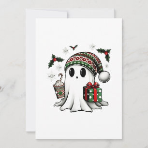 Spooky Christmas Halloween Ghost Santa Hat Holiday Card