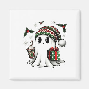 Spooky Christmas Halloween Ghost Santa Hat Magnet