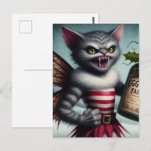 Spooky Christmas Horror Kitty Fairy With Eggnog Postcard