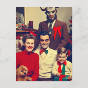 Spooky Christmas Horror Retro Family Portrait Postcard