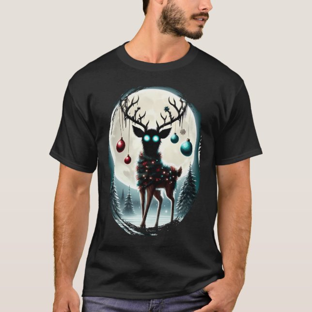 Spooky Christmas Reindeer And Ornaments T-Shirt (Front)