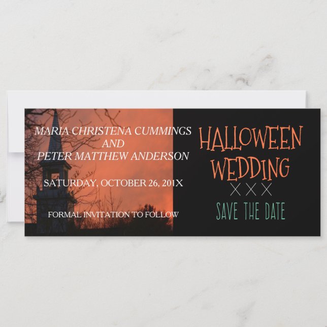Spooky Church Halloween Wedding Save The Date Card (Front)